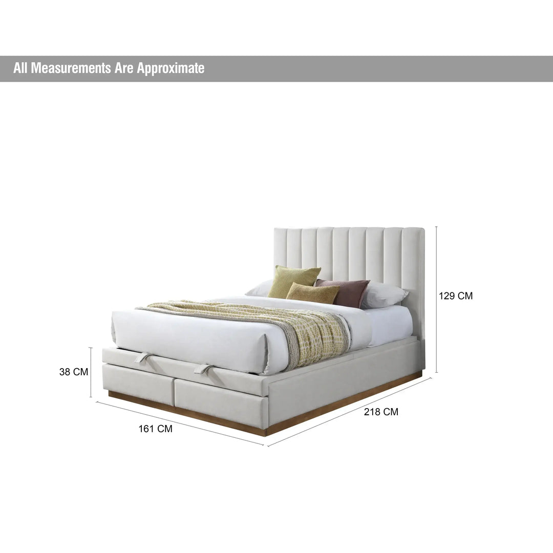 King Bed With 2 Drawers and Hydraulic Storage – Cream