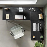 L Shaped Computer Desk, 150 cm Industrial Office Desk with Storage Shelves - Black
