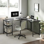 Load image into Gallery viewer, L Shaped Computer Desk, 150 cm Industrial Office Desk with Storage Shelves - Black