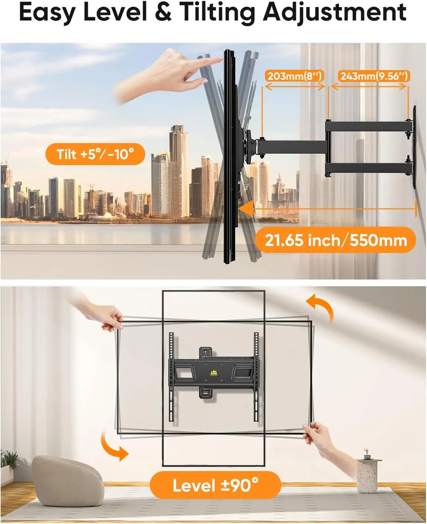 Landscape to Portrait Rotating TV Wall Mount for Vertical Mounting of Displays,Menu Wall Board Mount for 26-65" TVs Holds 88 lbs, Full Motion Corner TV Mount Height Adjusted,
