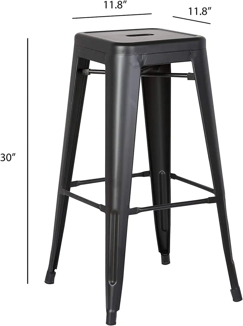 LANNY 76CM Metal Bar Stools High Backless Stools Bar Height Stools Patio Furniture Indoor/Outdoor Stackable Kitchen Stools Dining Chair (Matt Black)-GCC Home Center