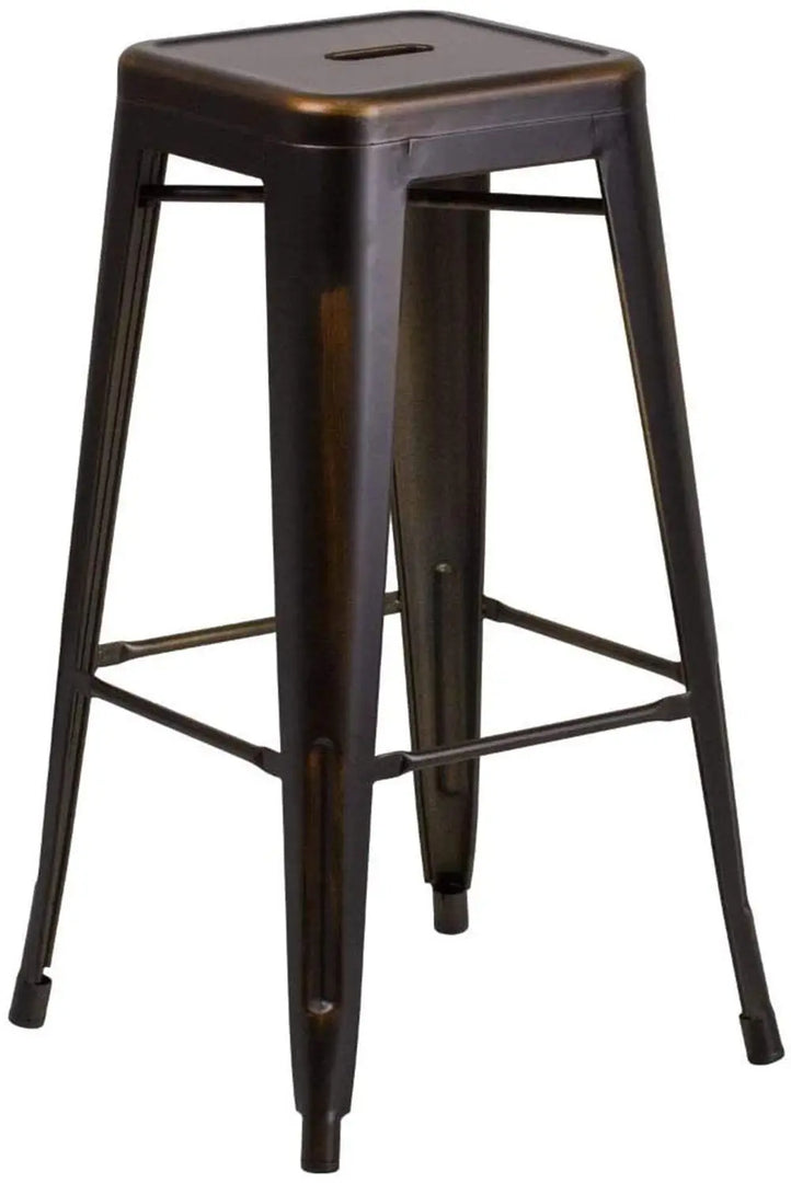 LANNY Furniture 75cm Height Antique Tolix Metal Stackable Barstools D7 Indoor-Outdoor High Chair with Square Seat for Counter Courtyard Kitchen Dining Room Restaurant Bar shop Eating (silver)-GCC Home Center