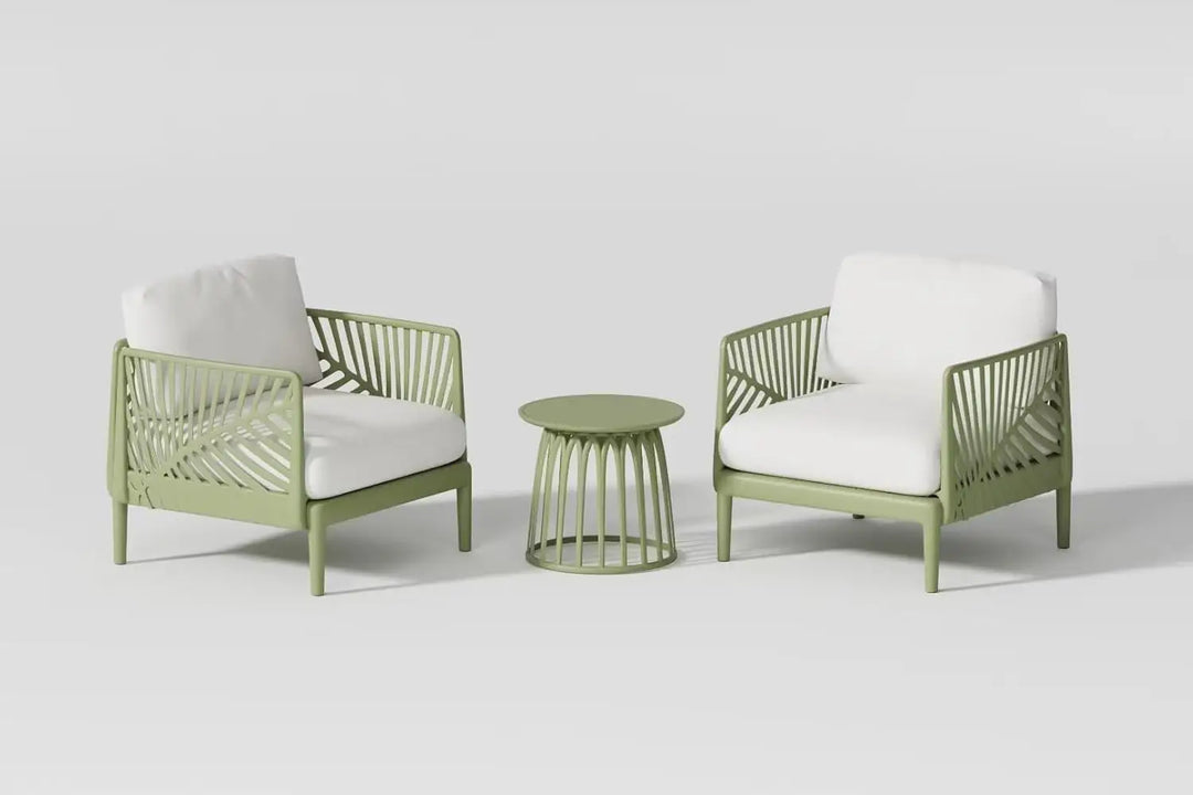 LANNY Set of 3 Pieces Green Patio Sofa Bundle with Tea Table Outdoor Plastic Coach Set Modern Porch Lawn Chairs with Coffee Table for Home and Balcony F8136C2-GCC Home Center