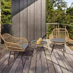 Load image into Gallery viewer, LANNY Set of 3 Pieces Patio Chairs Bundle with Glass Table Outdoor Wicker Bistro Set Modern Porch Lawn Chairs with Coffee Table for Home and Balcony GT01-GCC Home Center
