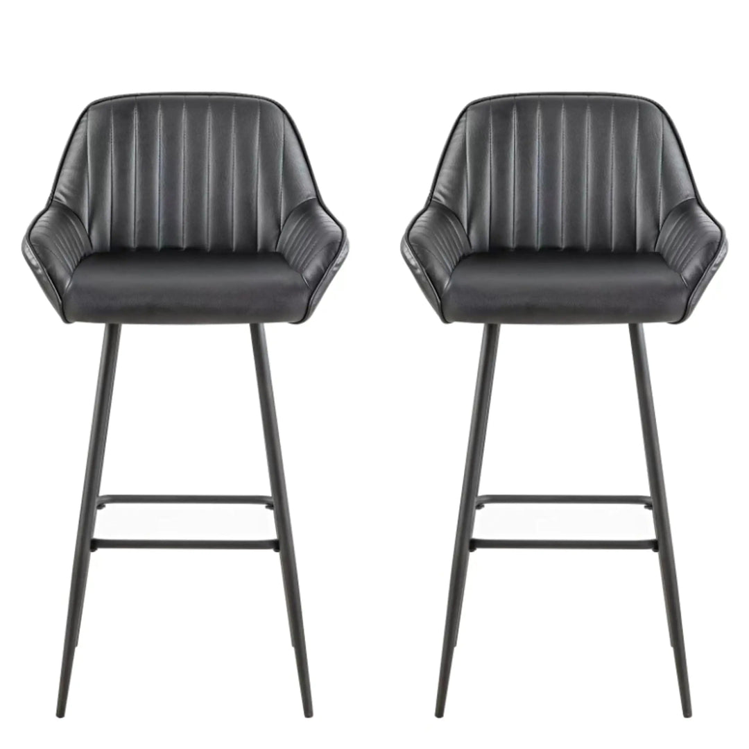 LANNY Velvet Grey Bar Stools Set of 2 Grey Office Cocktail High Chair Height for Pub Coffee Home Dinning Kitchen T1025 with Back and Footrest Modern (Grey Velvet)-GCC Home Center