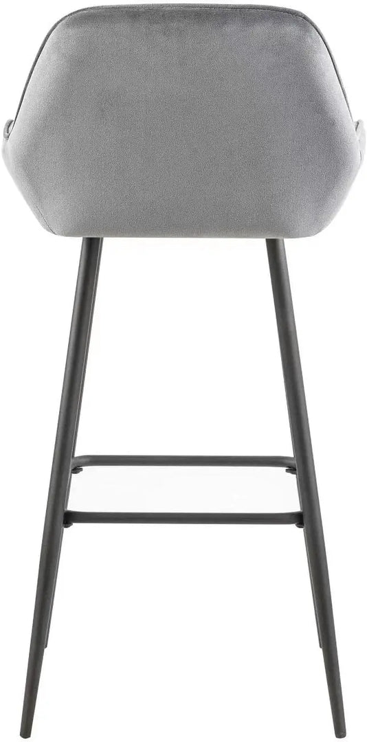 LANNY Velvet Grey Bar Stools Set of 2 Grey Office Cocktail High Chair Height for Pub Coffee Home Dinning Kitchen T1025 with Back and Footrest Modern (Grey Velvet)-GCC Home Center