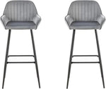 Load image into Gallery viewer, LANNY Velvet Grey Bar Stools Set of 2 Grey Office Cocktail High Chair Height for Pub Coffee Home Dinning Kitchen T1025 with Back and Footrest Modern (Grey Velvet)-GCC Home Center