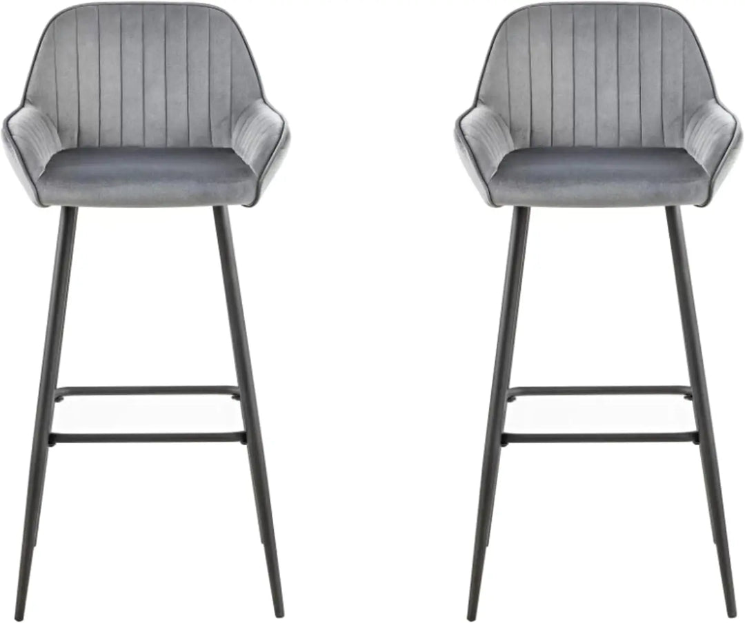 LANNY Velvet Grey Bar Stools Set of 2 Grey Office Cocktail High Chair Height for Pub Coffee Home Dinning Kitchen T1025 with Back and Footrest Modern (Grey Velvet)-GCC Home Center
