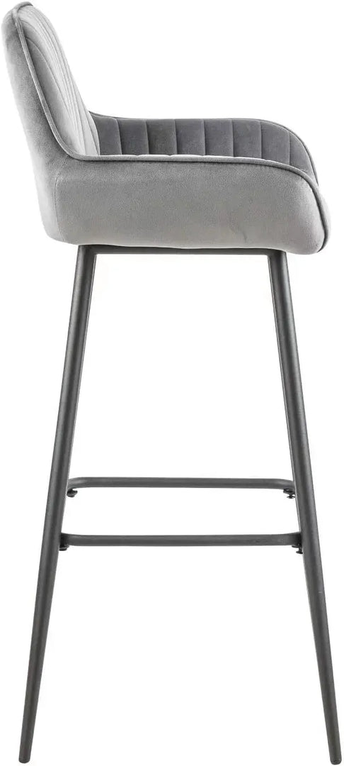 LANNY Velvet Grey Bar Stools Set of 2 Grey Office Cocktail High Chair Height for Pub Coffee Home Dinning Kitchen T1025 with Back and Footrest Modern (Grey Velvet)-GCC Home Center