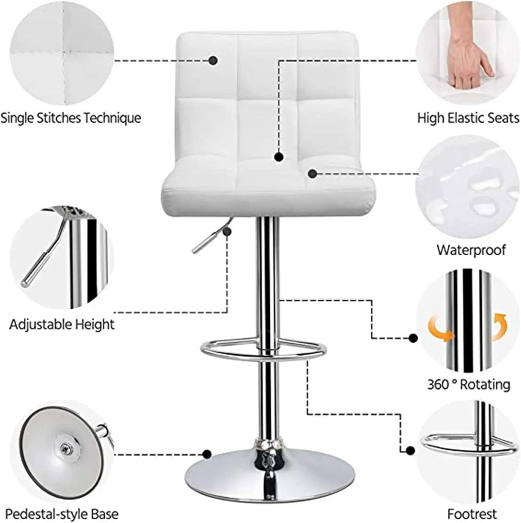 LANNY White Color PU Leather Barstool High Chair for Kitchen Bar Shop, Adjustable Height Up and Down Office Furniture-GCC Home Center