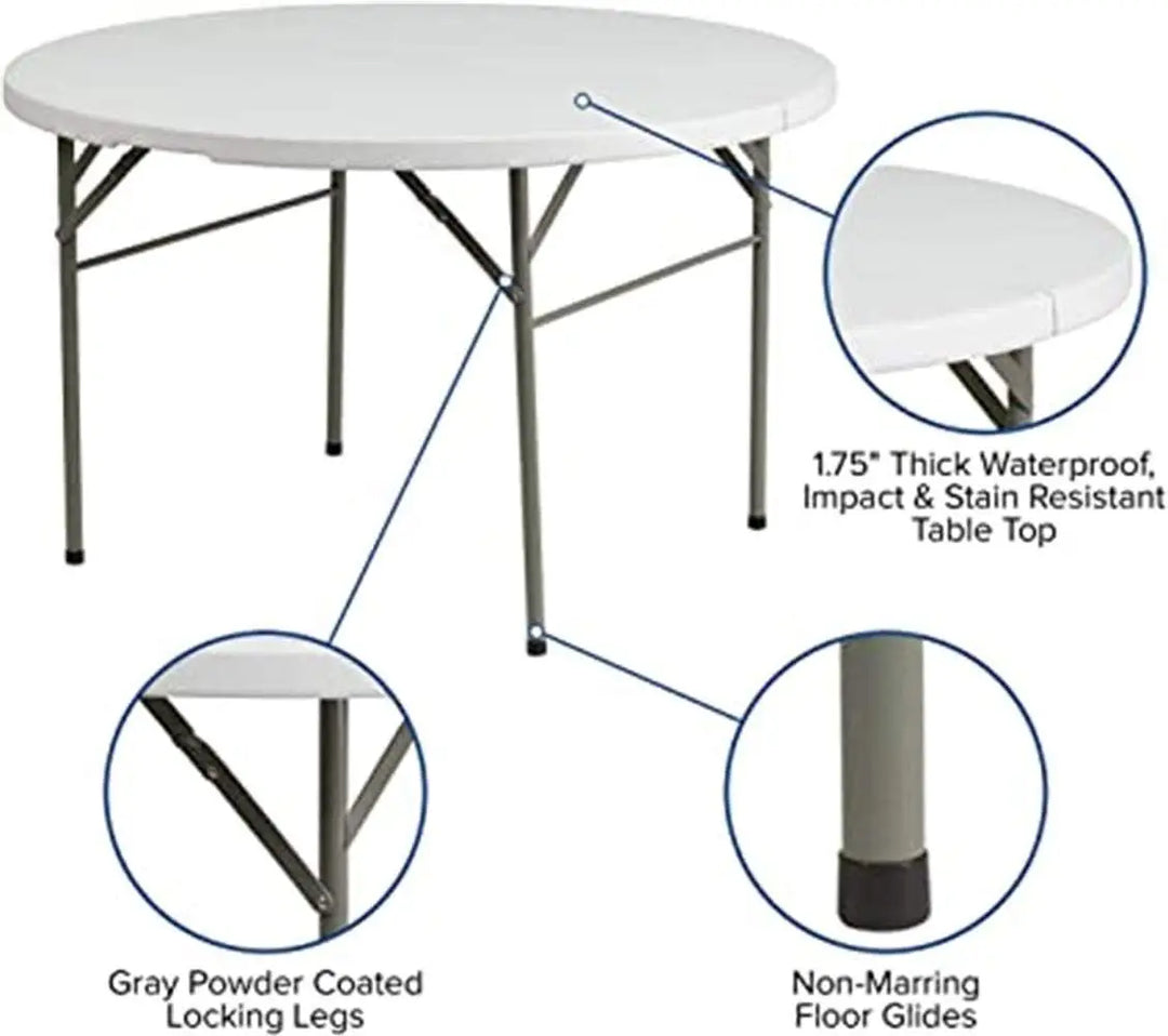 LANNY White Portable Plastic Round Folding Table for Dining Ø150cm ZY150QL for Buffeet Party Picnic Stuff Indoor Outdoor of max 12 Person-GCC Home Center