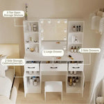 Load image into Gallery viewer, Large Vanity Desk with Lighted Mirror, Modern Vanity Set with 3 Drawers and 2 Storage Shelves-GCC Home Center