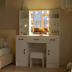 Load image into Gallery viewer, Large Vanity Desk with Lighted Mirror, Modern Vanity Set with 3 Drawers and 2 Storage Shelves-GCC Home Center