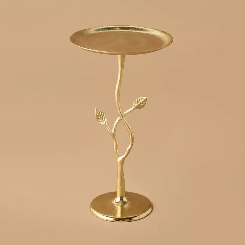 Leaf Mango Wood Pedestal Table – 33x57 cm | Classic Round Metal Top Accent Table