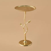 Leaf Mango Wood Pedestal Table – 33x57 cm | Classic Round Metal Top Accent Table