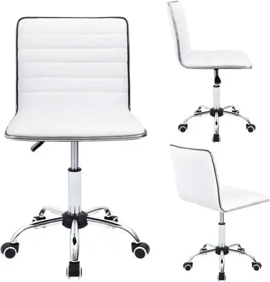 Leather Swivel Executive Chair Stylish Ribbed Mid Back Design Ideal for Office-GCC Home Center