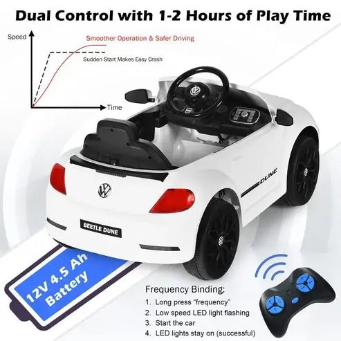Licensed Volkswagen Electric Ride-On Car - White - Featuring dual driving modes, realistic LED lights