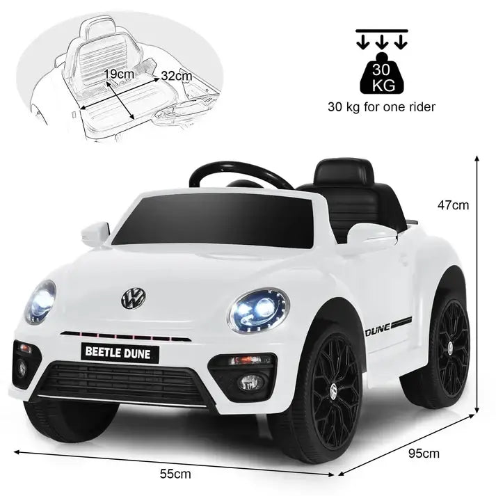 Licensed Volkswagen Electric Ride-On Car - White - Featuring dual driving modes, realistic LED lights