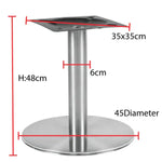 Load image into Gallery viewer, Low height ss table base with a stainless steel cylindrical pedestal and circular foot for sturdy support