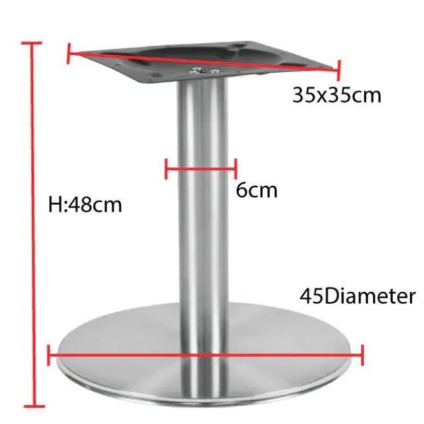 Low height ss table base with a stainless steel cylindrical pedestal and circular foot for sturdy support
