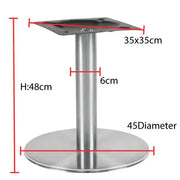 Low height ss table base with a stainless steel cylindrical pedestal and circular foot for sturdy support