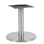 Load image into Gallery viewer, Low height ss table base with stainless steel cylindrical pedestal and circular foot in silver finish