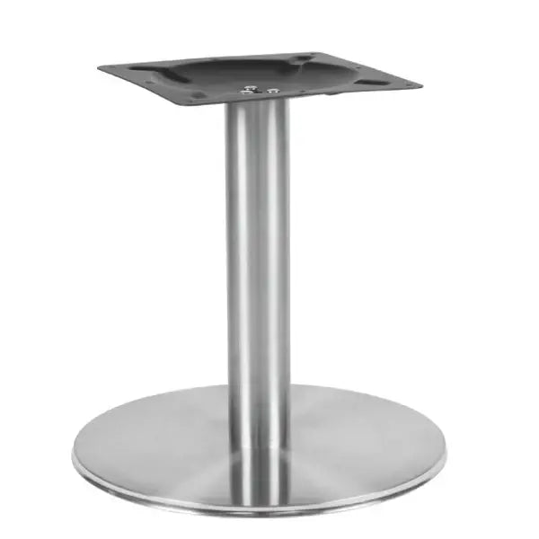 Low height ss table base with stainless steel cylindrical pedestal and circular foot in silver finish