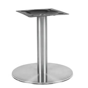 Low height ss table base with stainless steel cylindrical pedestal and circular foot in silver finish