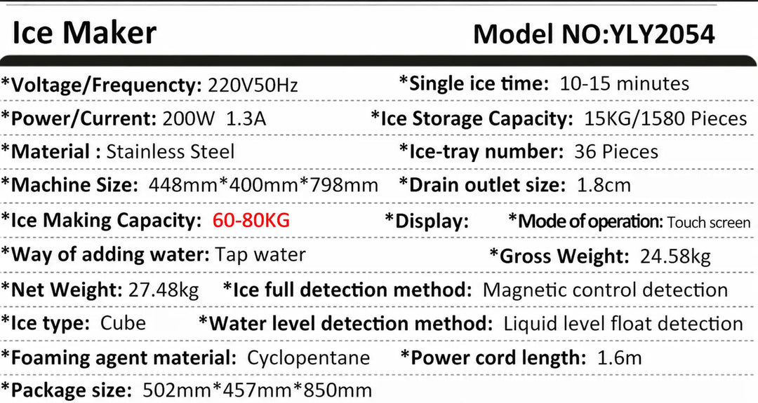 Arabian Mall Commercial Ice Maker Machine with Self-Clean (60-80KG/24H