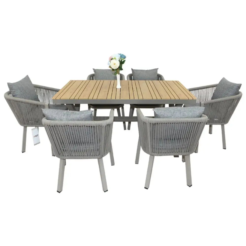 Luxurious Aluminum Frame WPC 6-Seater Outdoor Dining Set with Cushions for Balcony and Backyard-GCC Home Center