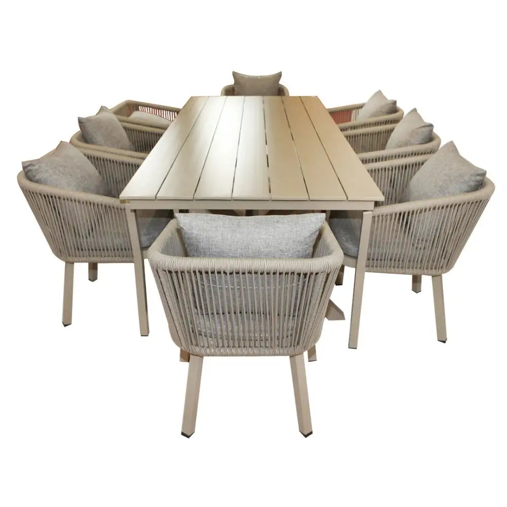 Luxurious Aluminum Frame WPC 8-Seater Outdoor Dining Set with Cushions for Balcony and Backyard-GCC Home Center