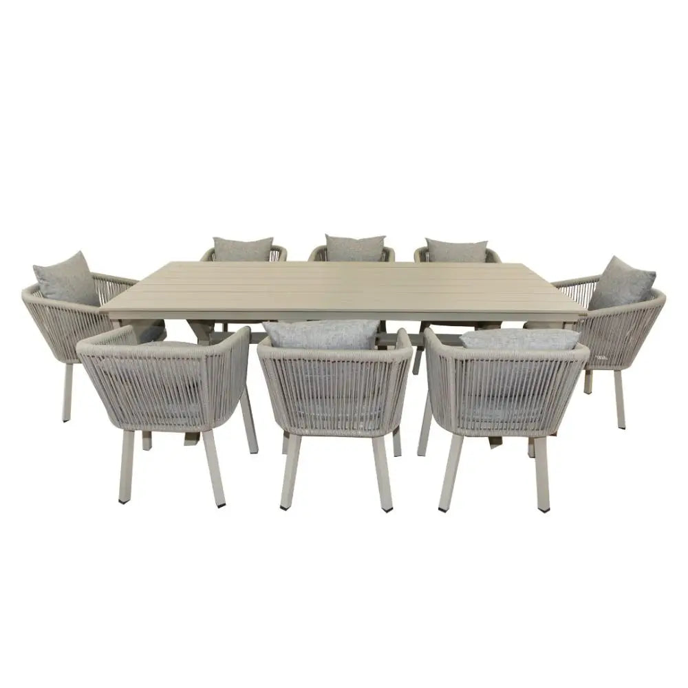 Luxurious Aluminum Frame WPC 8-Seater Outdoor Dining Set with Cushions for Balcony and Backyard-GCC Home Center