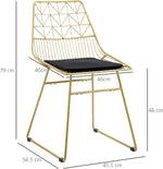 Load image into Gallery viewer, HOMCOM Luxurious Dining Chairs Set of 2, Metal Wire Kitchen Chair with Removable Velvet-feel Cushion, Cut-out Back and Steel Frame for Dining Room, Gold Tone