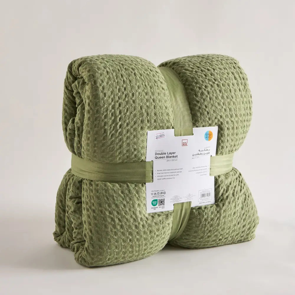 Luxurious Double-Layer Queen Blanket – Waffle & Plush Fur Design, 200x220 cm-GCC Home Center