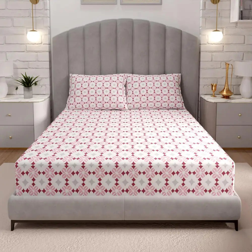 Luxury 100% Cotton Fitted Sheet Set – Regatta Blush, Argyle Pattern, 90x200cm-GCC Home Center