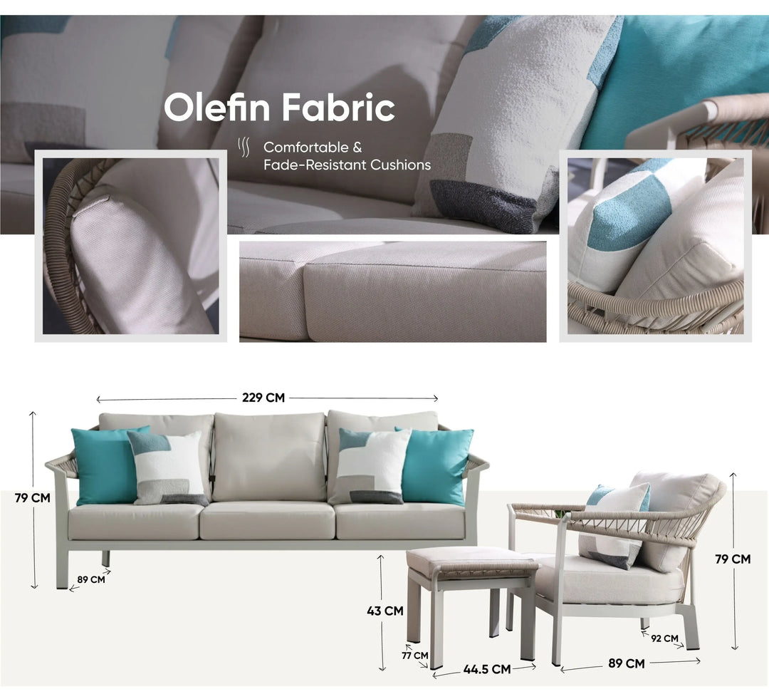 Luxury 5-Seater Aluminum Rope Sofa Set with 2 Tables – Beige