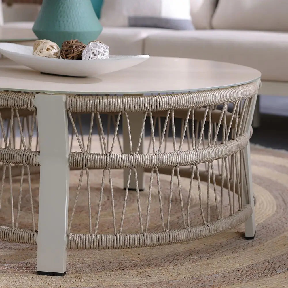 Luxury 5-Seater Aluminum Rope Sofa Set with 2 Tables – Beige