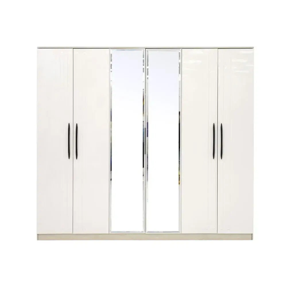 Luxury 6 Door Wardrobe – Walnut & Beige