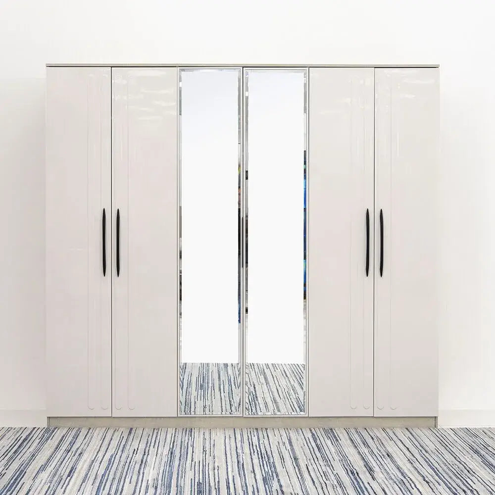 Luxury 6 Door Wardrobe – Walnut & Beige