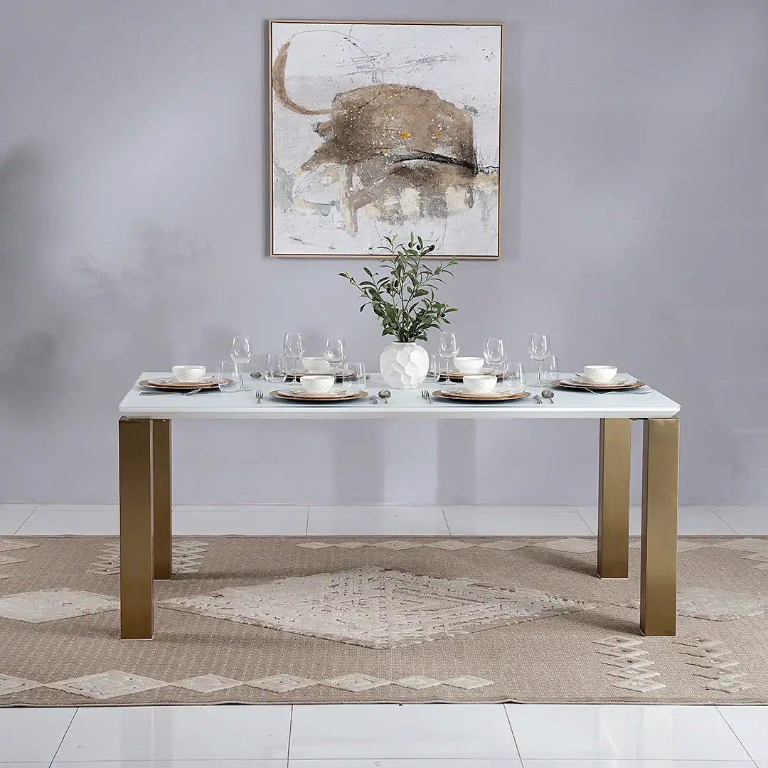Luxury 6-Seater Dining Set – Off White & Gold