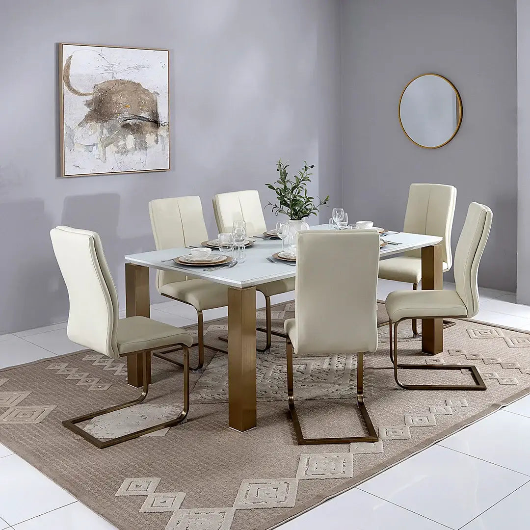 Luxury 6-Seater Dining Set – Off White & Gold