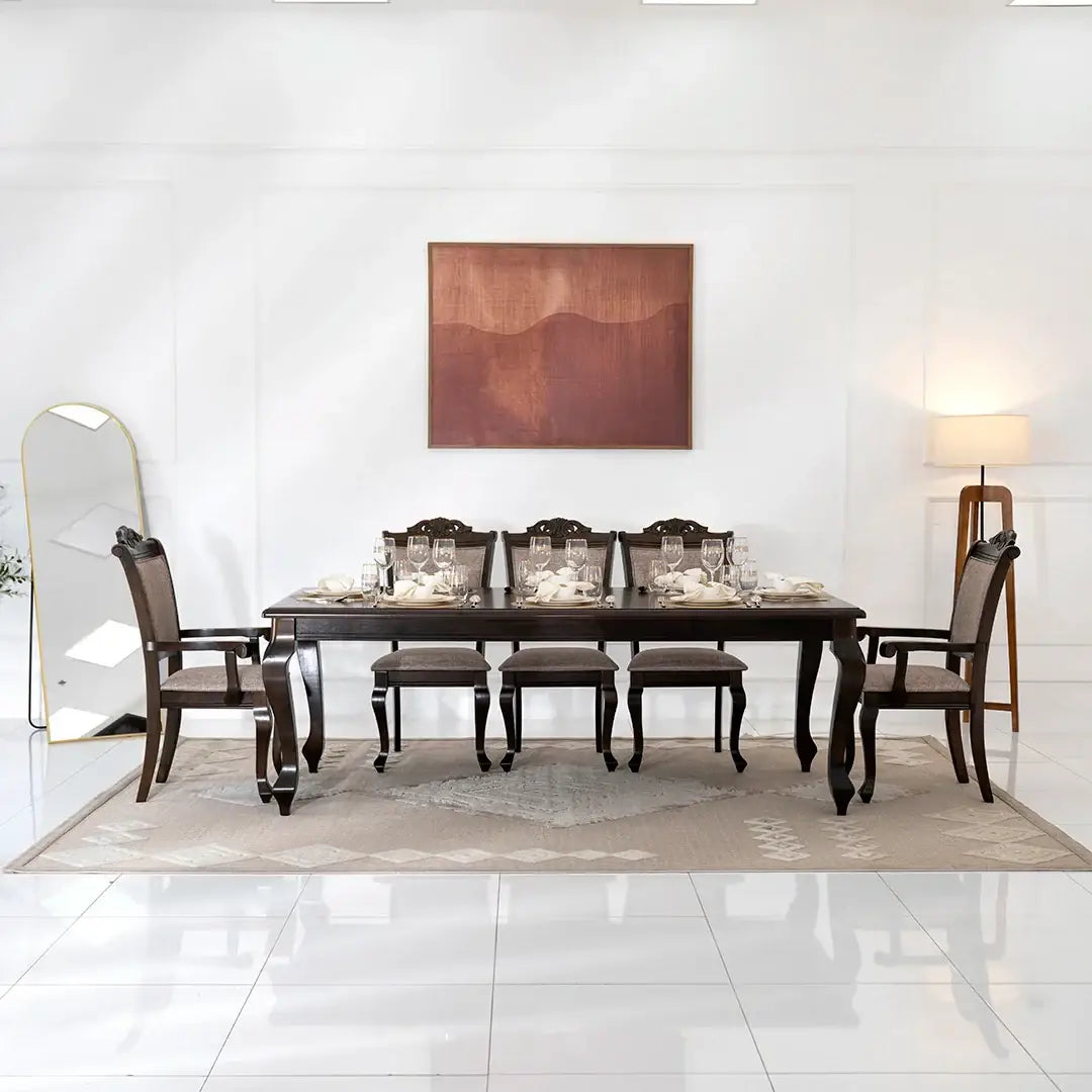 Luxury Classic Style 8-Seater Dining Set – Beige