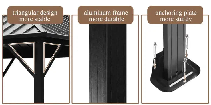 Luxury Gazebo 3.65 x 6m Double Roof Aluminum Gazebo - Brown-GCC Home Center
