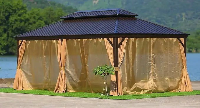 Luxury Gazebo 3.65 x 6m Double Roof Aluminum Gazebo - Brown-GCC Home Center