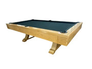 Luxury handicraft 8ft pool table with light oak wood, black felt surface, classic curved legs, and natural oak finish drop pocket