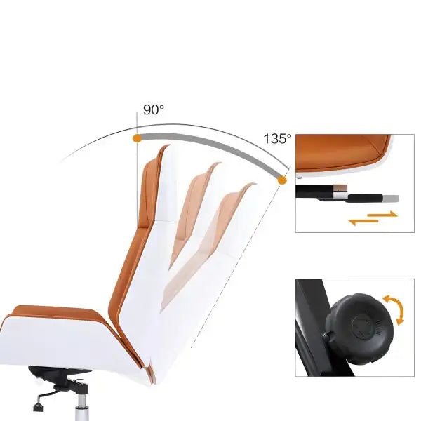 Luxury high back executive office chair in white and tan leather with adjustable lumbar support for modern office use