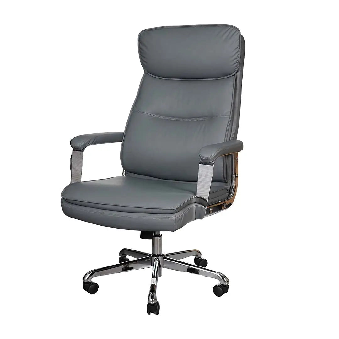 Luxury High Back Office Chair With Leather Pads And Metal Legs-GCC Home Center
