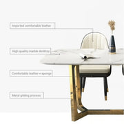 Luxury Marble Top Dining Table Elegant Golden Stainless Steel Base