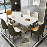 Load image into Gallery viewer, Luxury Marble Top Dining Table Elegant Golden Stainless Steel Base