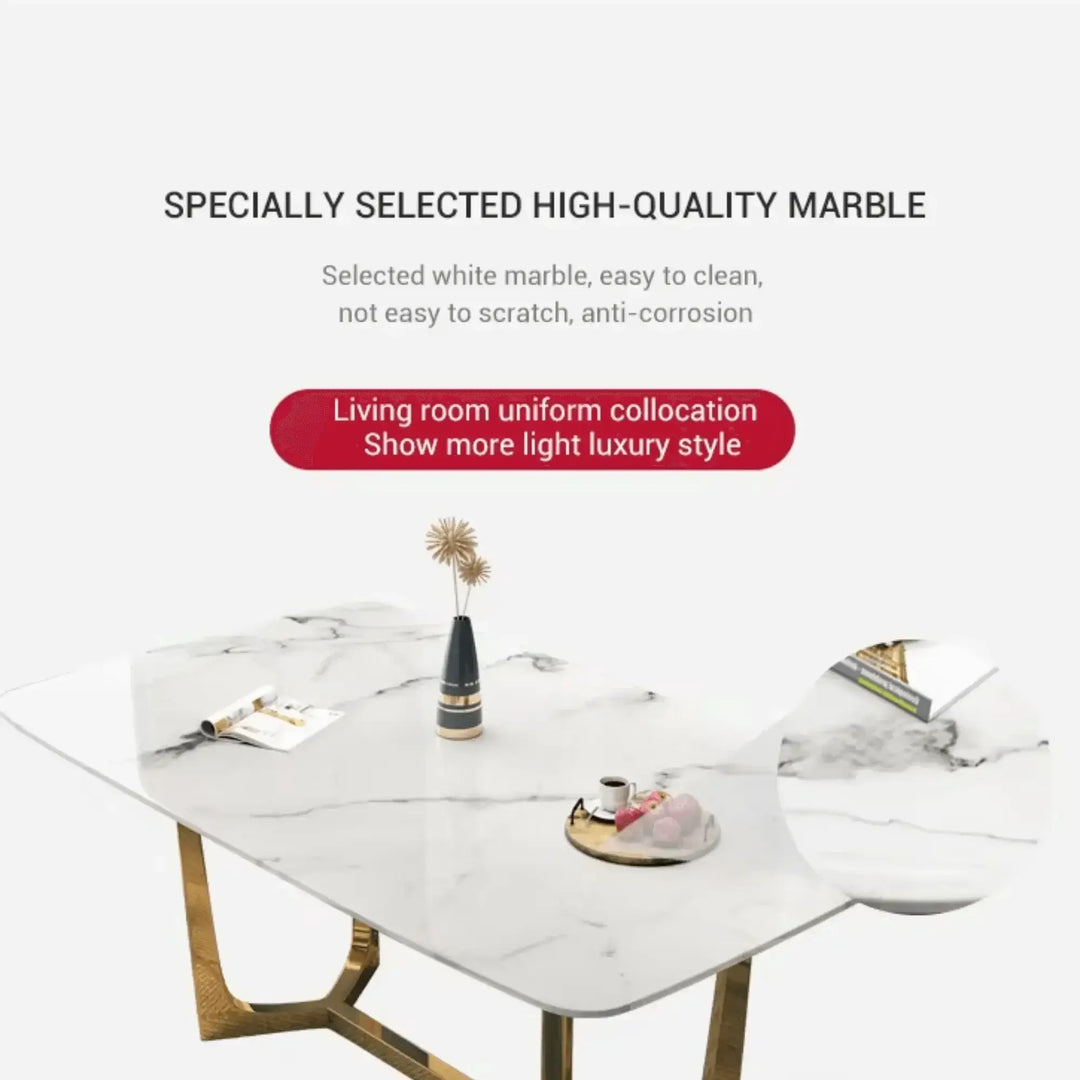 Luxury Marble Top Dining Table Elegant Golden Stainless Steel Base
